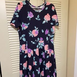 Lularoe Amelia 2XL Floral Navy Dress NWOT